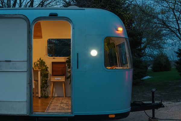 Before its powder-blue makeover, the exterior was restored by a welder.