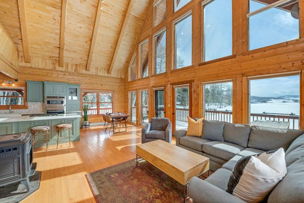 The living room's pellet stove provides extra heat during Colorado winters.